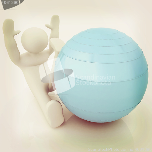 Image of 3d man exercising position on fitness ball. My biggest pilates s