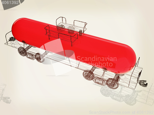 Image of 3D model cistern car. 3D illustration. Vintage style.