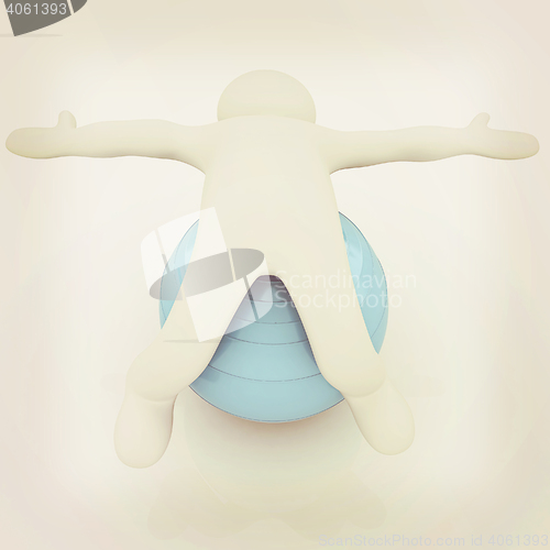 Image of 3d man exercising position on fitness ball. My biggest pilates s