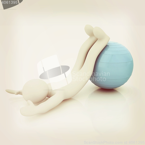 Image of 3d man exercising position on fitness ball. My biggest pilates s