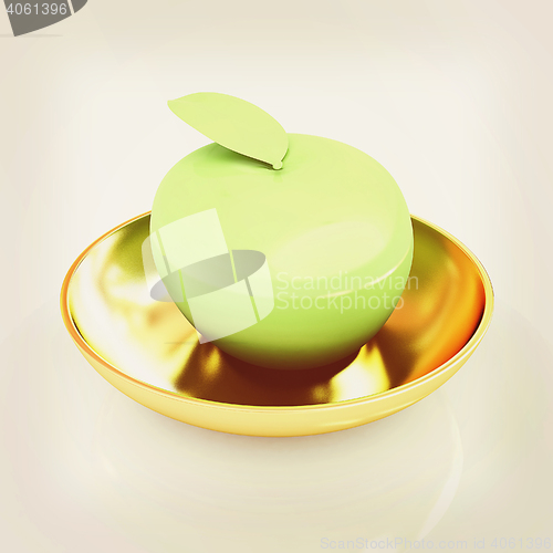 Image of apple in a plate on white. 3D illustration. Vintage style.