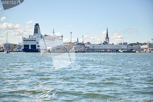 Image of sea port harbor and old town in tallinn city