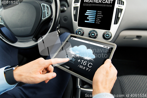 Image of close up of man with tablet pc in car