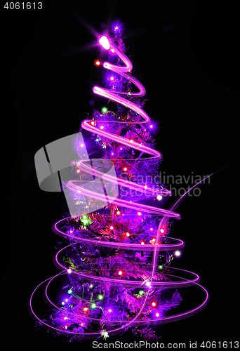 Image of christmas tree on the black background