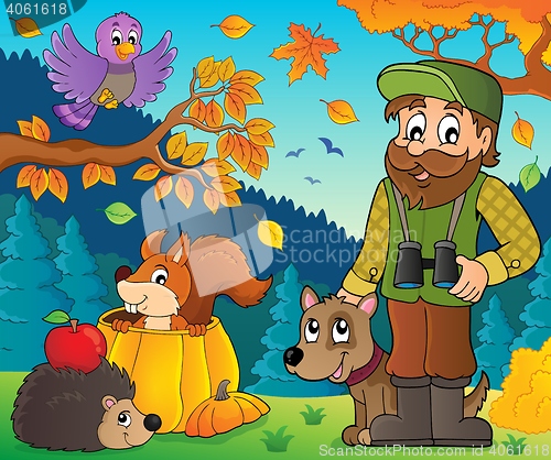 Image of Forester and autumn animals theme 1