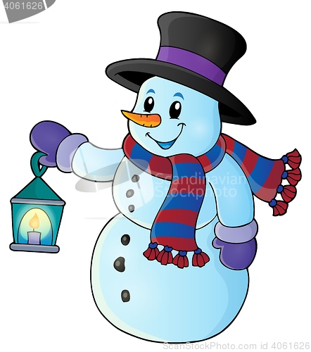 Image of Snowman with lantern theme image 1