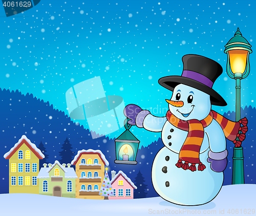 Image of Snowman with lantern theme image 5