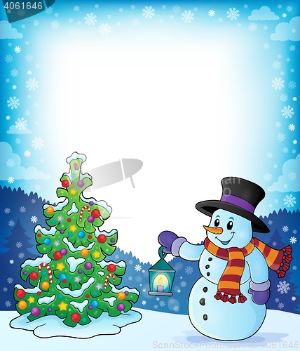 Image of Frame with Christmas tree and snowman 3