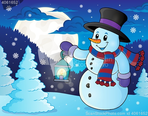 Image of Snowman with lantern theme image 3