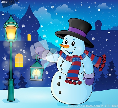 Image of Snowman with lantern theme image 2