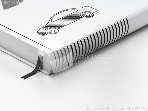 Image of Vacation concept: closed book, Car on white background