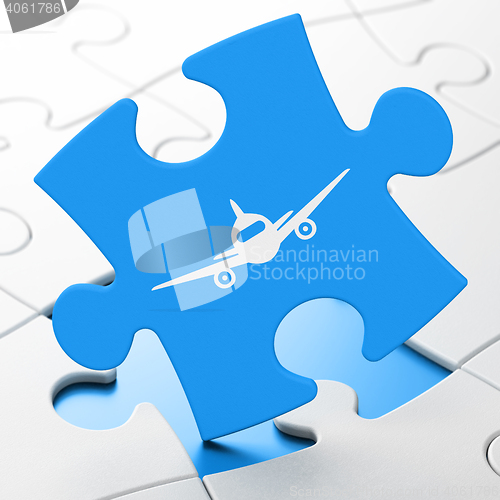 Image of Travel concept: Aircraft on puzzle background