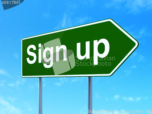 Image of Web development concept: Sign Up on road sign background