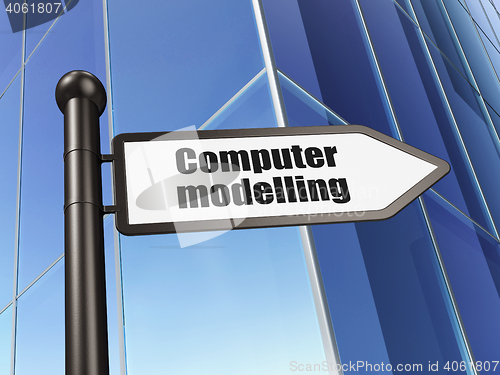 Image of Science concept: sign Computer Modelling on Building background