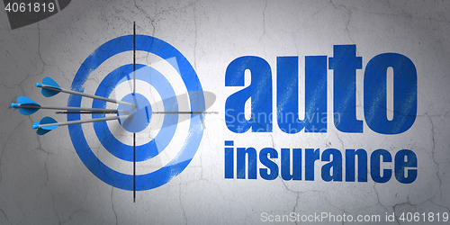 Image of Insurance concept: target and Auto Insurance on wall background
