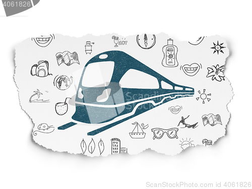Image of Tourism concept: Train on Torn Paper background