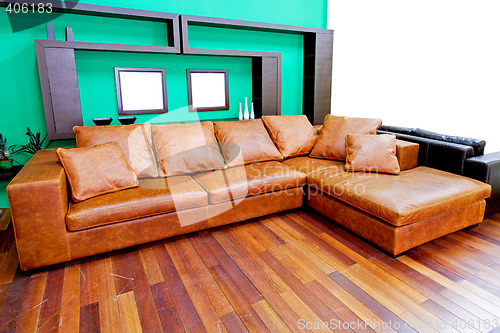 Image of Leather brown sofa