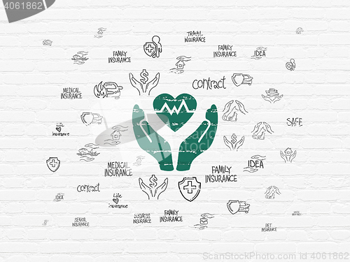 Image of Insurance concept: Heart And Palm on wall background