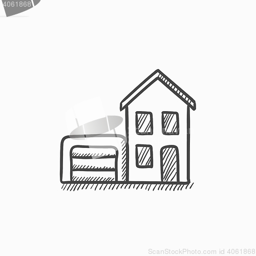 Image of House with garage sketch icon.