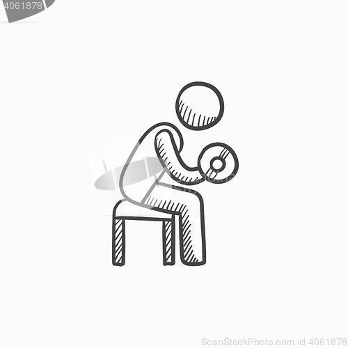 Image of Man exercising with dumbbells sketch icon.