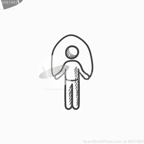 Image of Man exercising with skipping rope sketch icon.