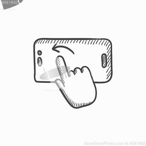 Image of Finger touching smartphone sketch icon.