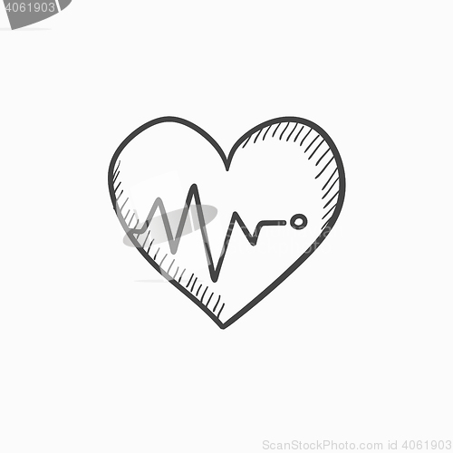 Image of Heart with cardiogram sketch icon.