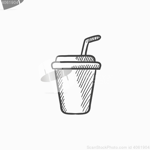 Image of Disposable cup with drinking straw sketch icon.
