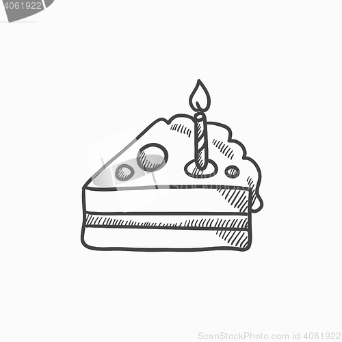 Image of Slice of cake with candle sketch icon.