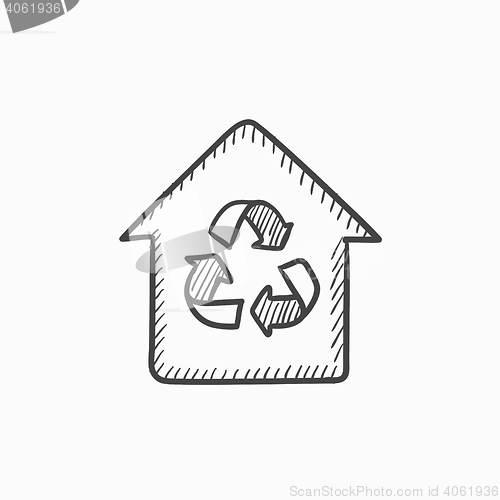 Image of House with recycling symbol sketch icon.