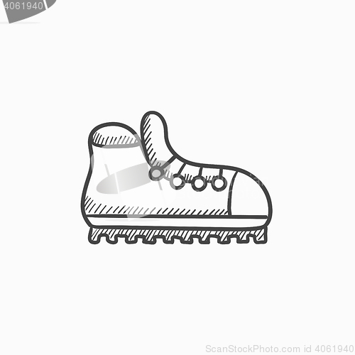 Image of Hiking boot with crampons sketch icon.
