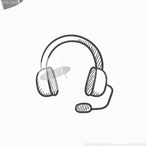 Image of Headphone with microphone sketch icon.