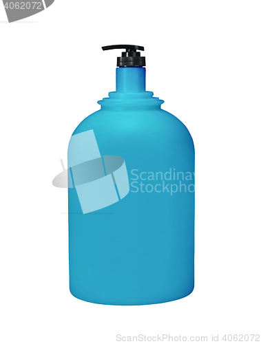 Image of Dispenser Pump Cosmetic Or Hygiene Blue, Plastic Bottle Of Gel