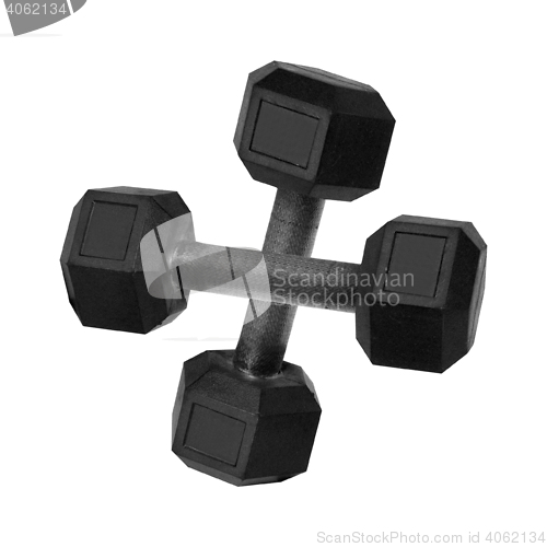 Image of one couple of dumbbells on white