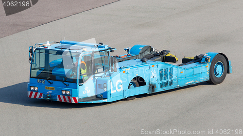 Image of AMSTERDAM, THE NETHERLANDS - JULY 19: Large KLM aircraft tug at 