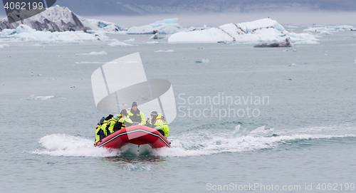 Image of JOKULSARLON, ICELAND - July 21, 2016: Boat adventure on Jokulsar