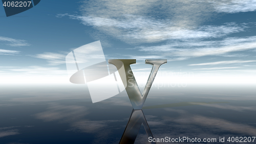 Image of metal uppercase letter v under cloudy sky - 3d rendering