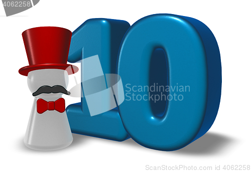 Image of number ten and pawn with hat and beard - 3d rendering