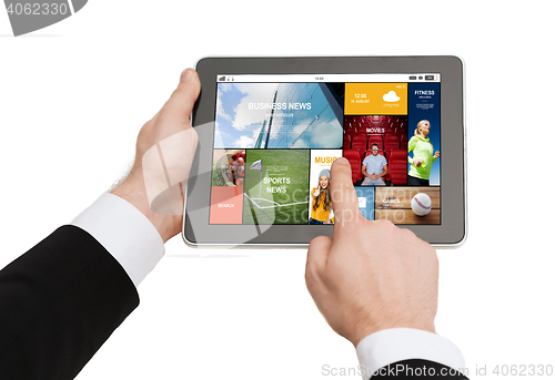 Image of close up of hands holding tablet pc with