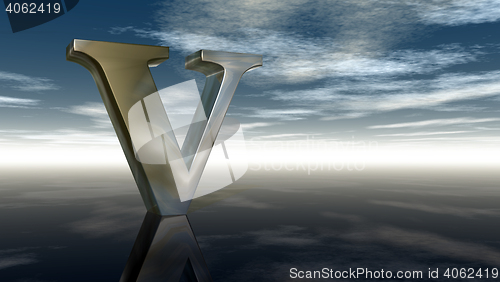 Image of metal uppercase letter v under cloudy sky - 3d rendering