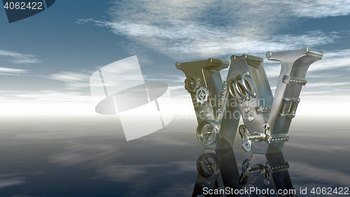 Image of machine letter w under cloudy sky - 3d illustration