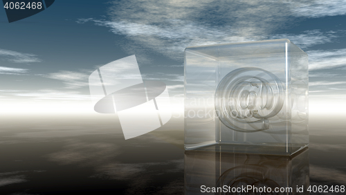 Image of email symbol in glass cube under cloudy sky - 3d rendering