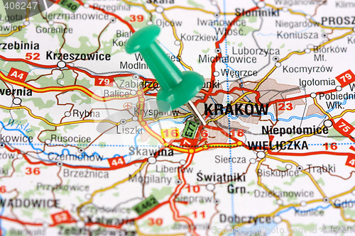 Image of Krakow pinned on map