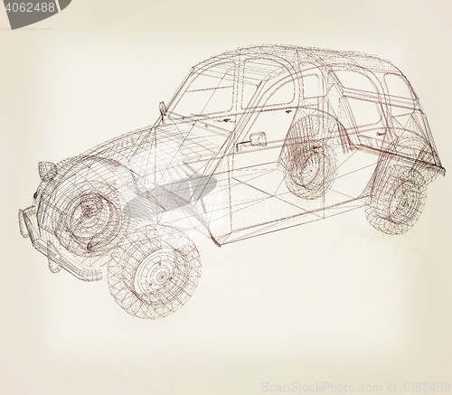 Image of 3d model retro car. 3D illustration. Vintage style.