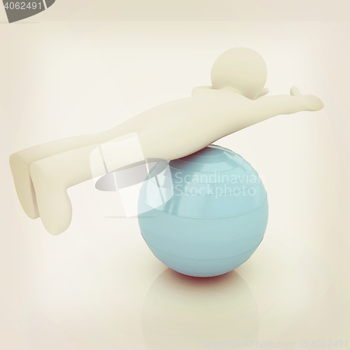 Image of 3d man exercising position on fitness ball. My biggest pilates s