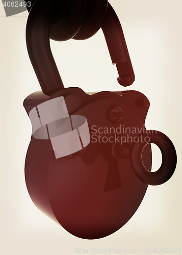 Image of Vintage old padlock unlocked. 3D illustration. Vintage style.