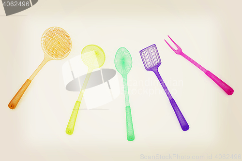 Image of cutlery. 3D illustration. Vintage style.