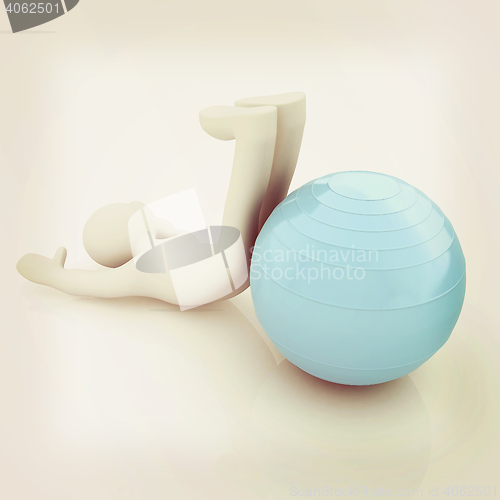Image of 3d man exercising position on fitness ball. My biggest pilates s