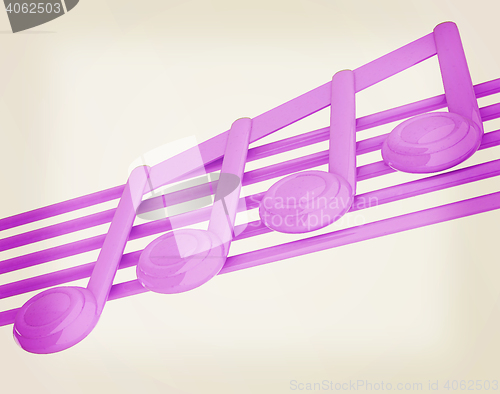 Image of 3D music note on staves. 3D illustration. Vintage style.