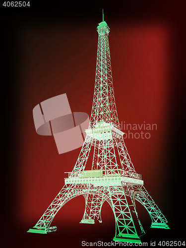 Image of 3d Eiffel Tower render. 3D illustration. Vintage style.